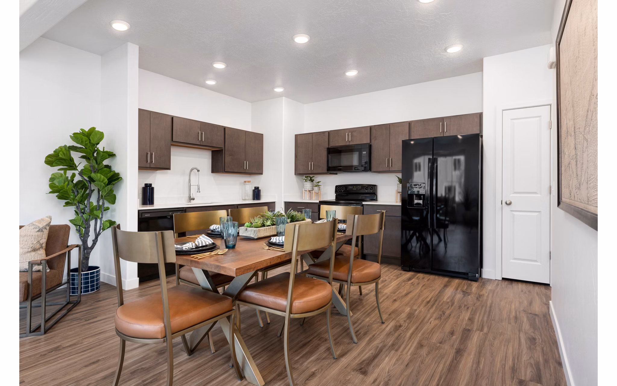 Dining area with modern decor and natural lighting at Haven Dell Apartments