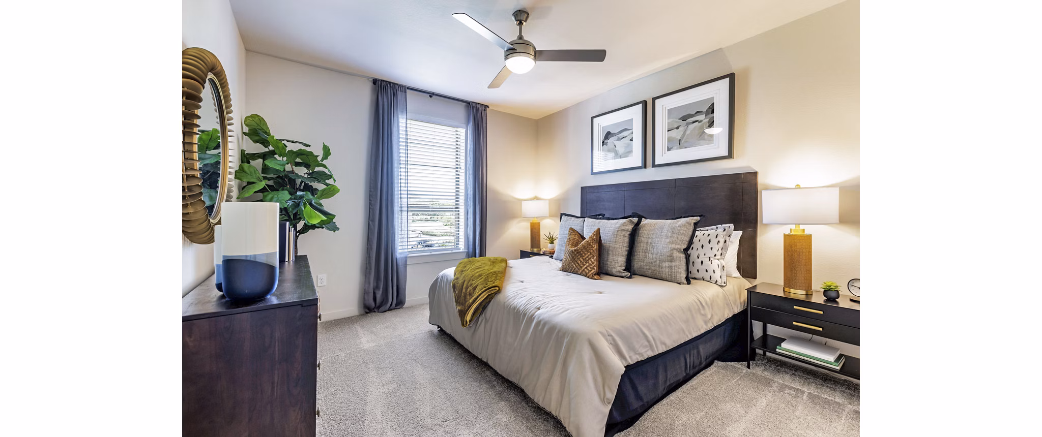 Spacious bedroom with modern decor at Album Benbrook Apartments, luxury living