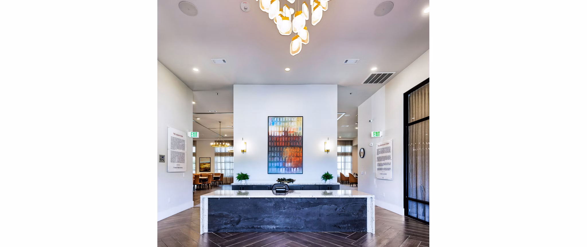Modern clubhouse with stylish seating at Album Benbrook Apartments featuring luxury amenities and community spaces for social gatherings