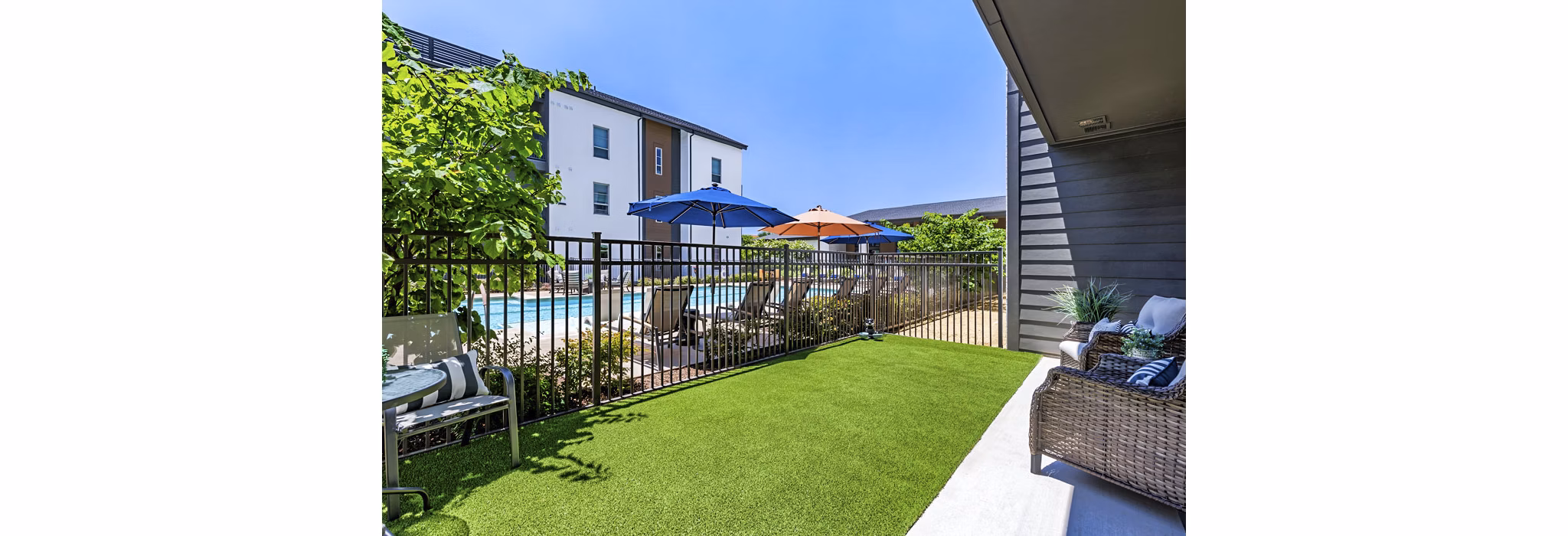 Inviting resident patio with comfortable seating at Album Benbrook Apartments, perfect for outdoor relaxation and social gatherings