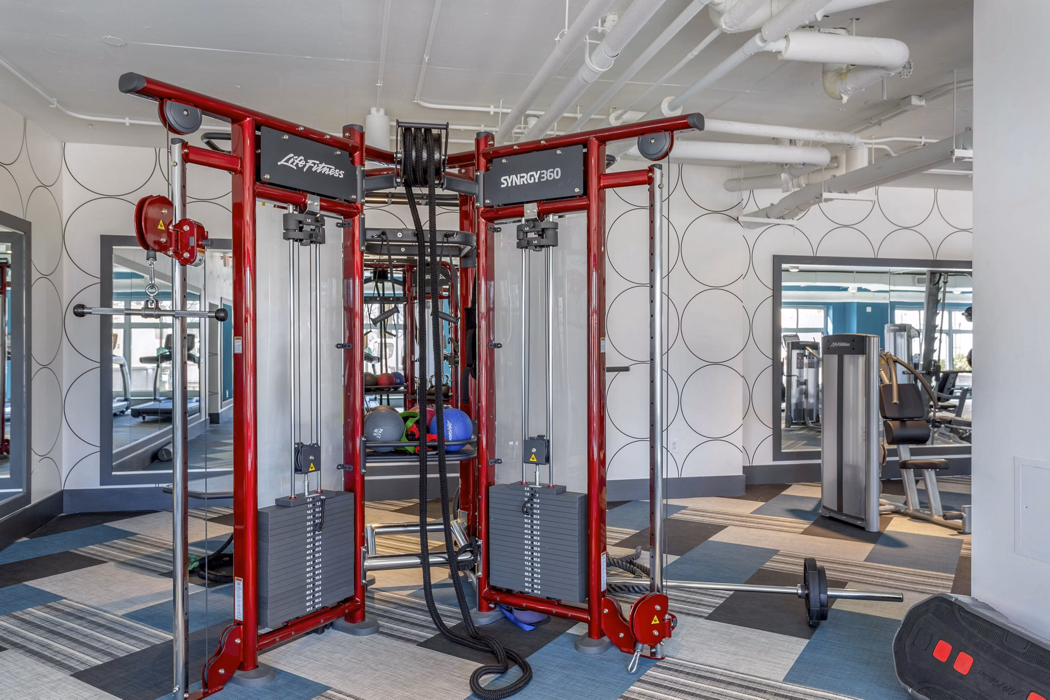Modern fitness center with state-of-the-art equipment at Potomac Towers Apartments in Arlington, VA Perfect for an active lifestyle