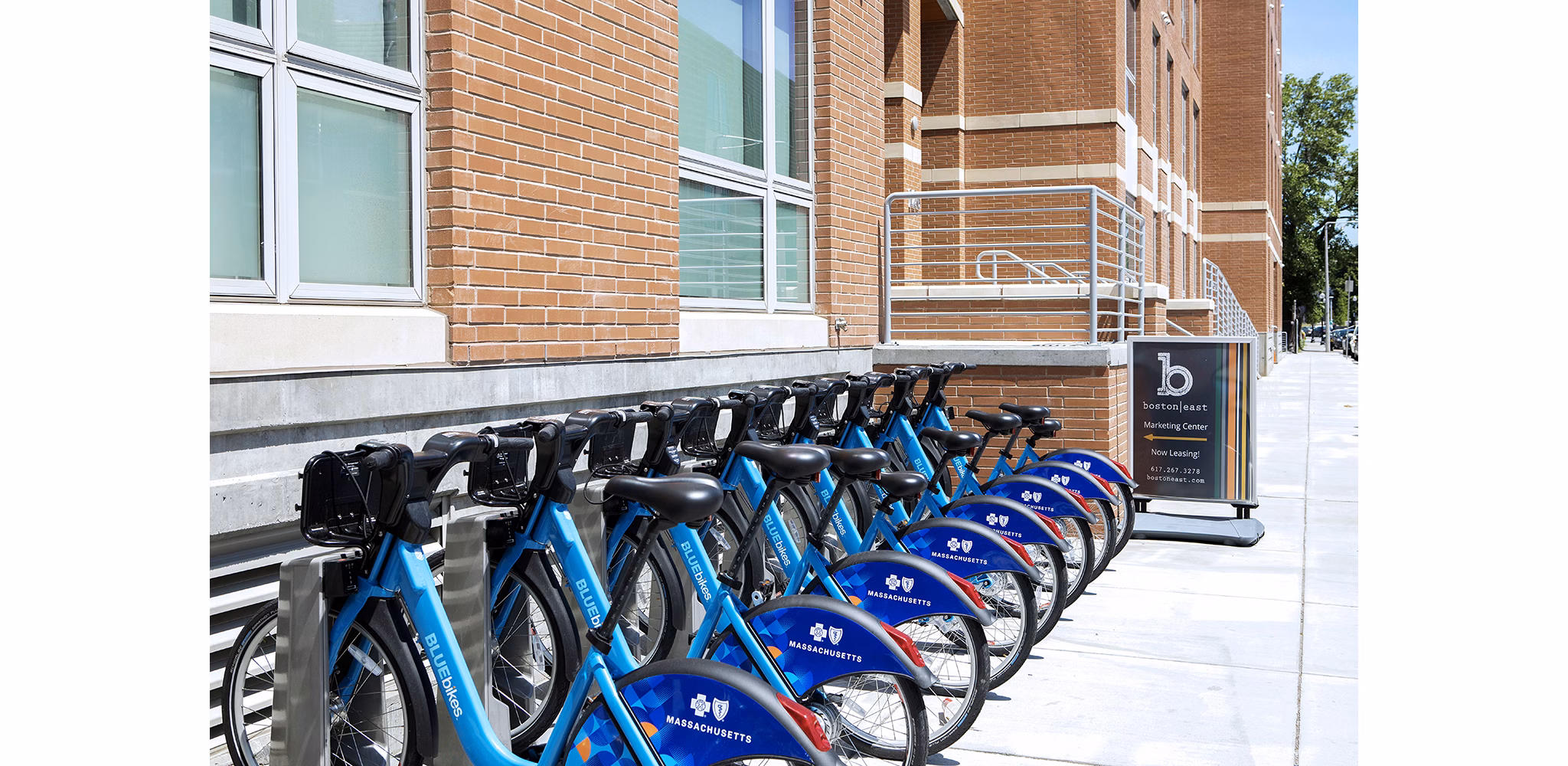 Secure bike storage area at Boston East Apartments, ideal for cyclists in urban settings