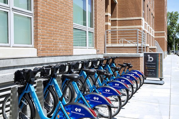 Secure bike storage area at Boston East Apartments, ideal for cyclists in urban settings