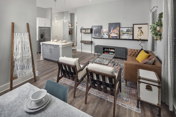 Spacious living room with modern furnishings in Broadstone Trailside Apartments