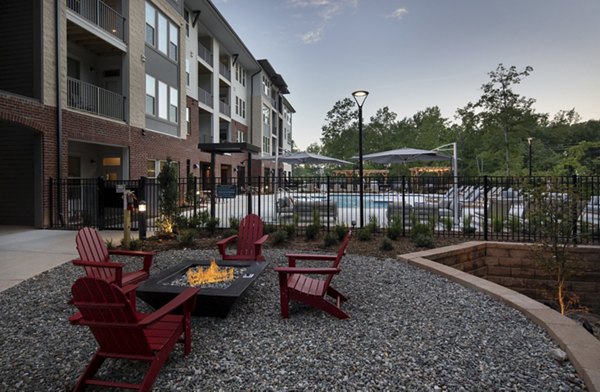 Fire pit and pool area at Broadstone Trailside Apartments offering luxury outdoor amenities