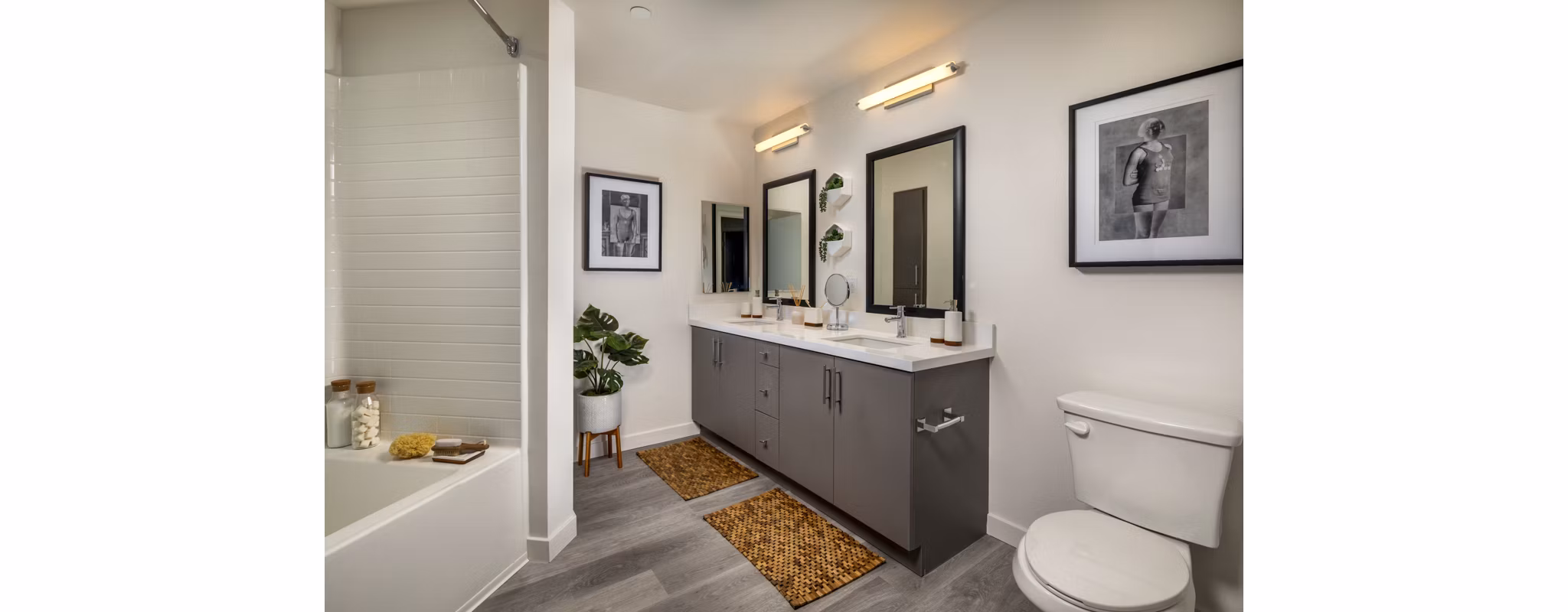 Bathroom featuring modern design elements at Garrison Apartments, a luxury property by Greystar