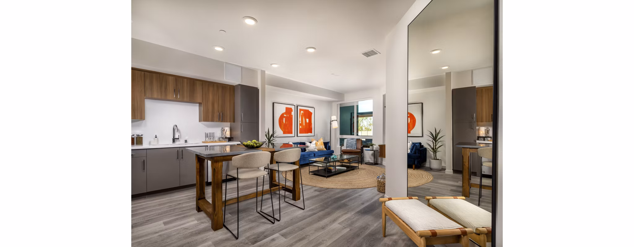 Elegant dining area with modern furnishings in Garrison Apartments