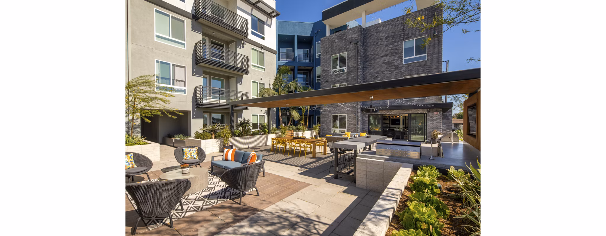 Courtyard with landscaped gardens at Garrison Apartments luxury residences