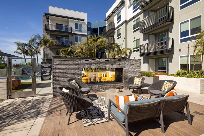Cozy outdoor fire pit at Garrison Apartments, a key amenity for relaxation and socializing in this luxury community
