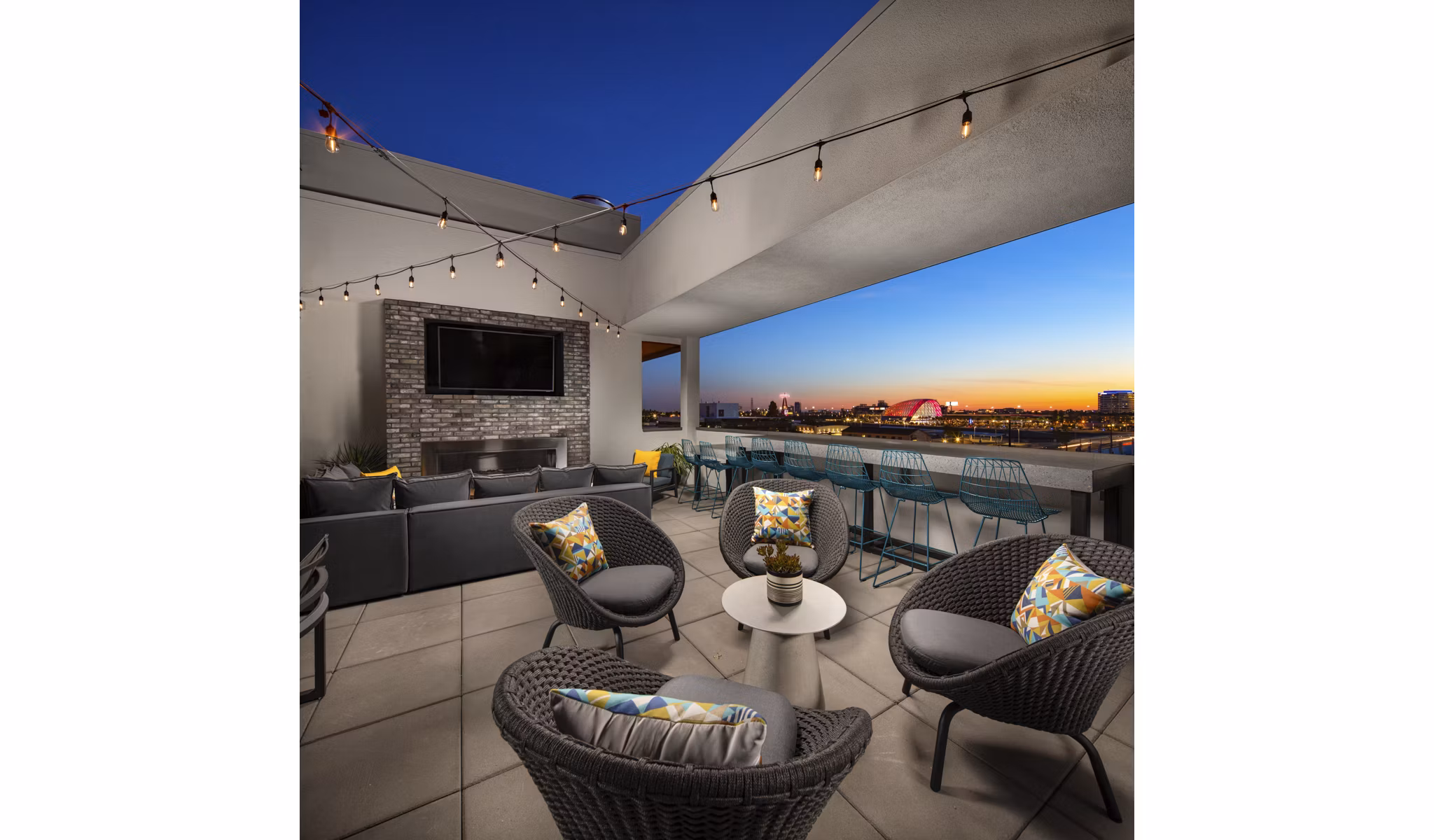 Rooftop deck with stunning city views at Garrison Apartments