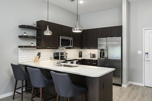 Modern kitchen with stainless steel appliances at Brookside 51 Apartments