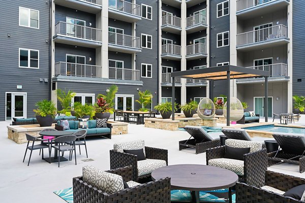 Tranquil courtyard with lush greenery at Brookside 51 Apartments