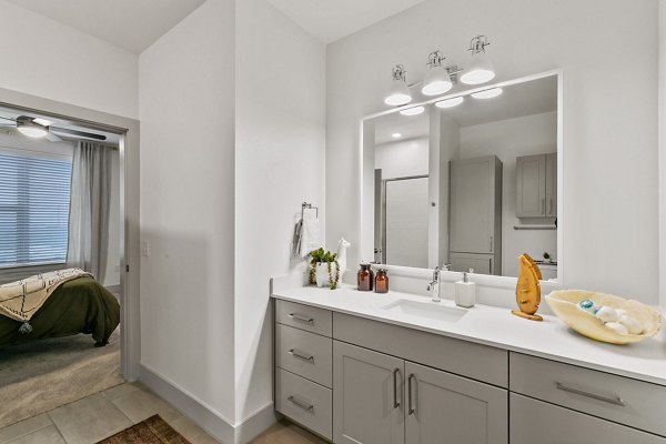 bathroom at The Jameson at the Bluffs Apartments