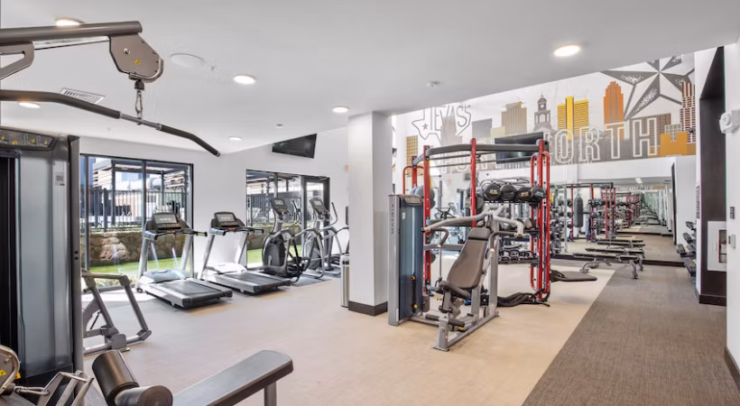 fitness center at The Jameson at the Bluffs Apartments 