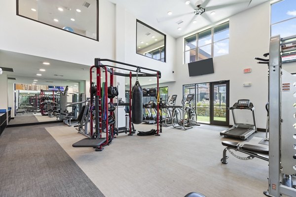 State-of-the-art fitness center at The Jameson at the Bluffs Apartments, equipped with modern exercise machines and spacious workout areas