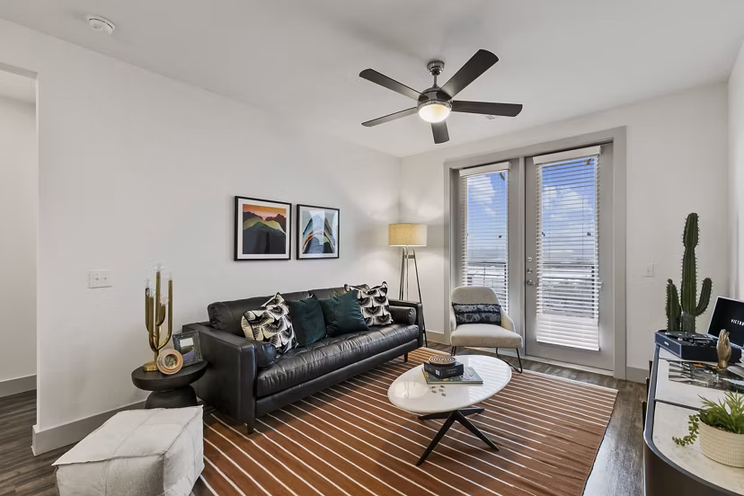 living room at The Jameson at the Bluffs Apartments 