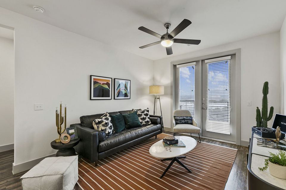 living room at The Jameson at the Bluffs Apartments 