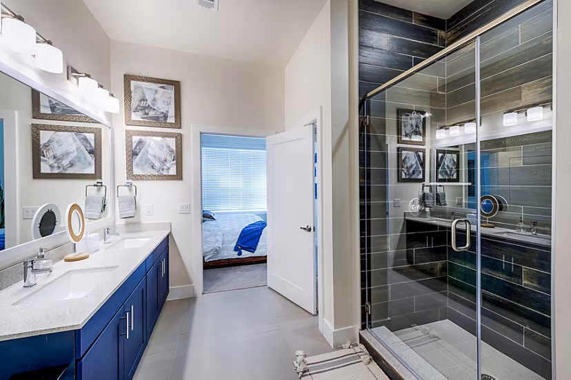 Modern bathroom with sleek fixtures at Foundry on 19th Apartments, luxury living in the city