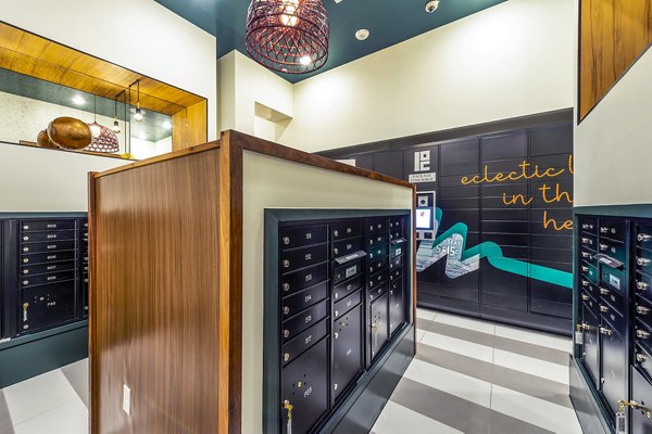 Mail room with secure parcel lockers at Foundry on 19th Apartments