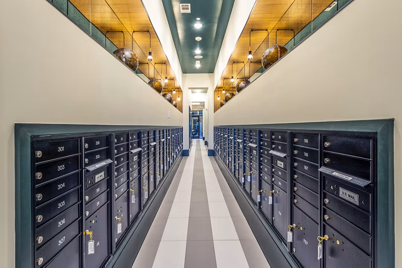 Mailroom with parcel lockers at Foundry on 19th Apartments