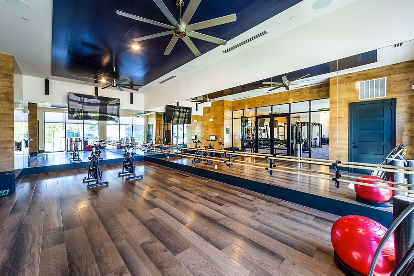 Fitness center with modern equipment at Foundry on 19th Apartments