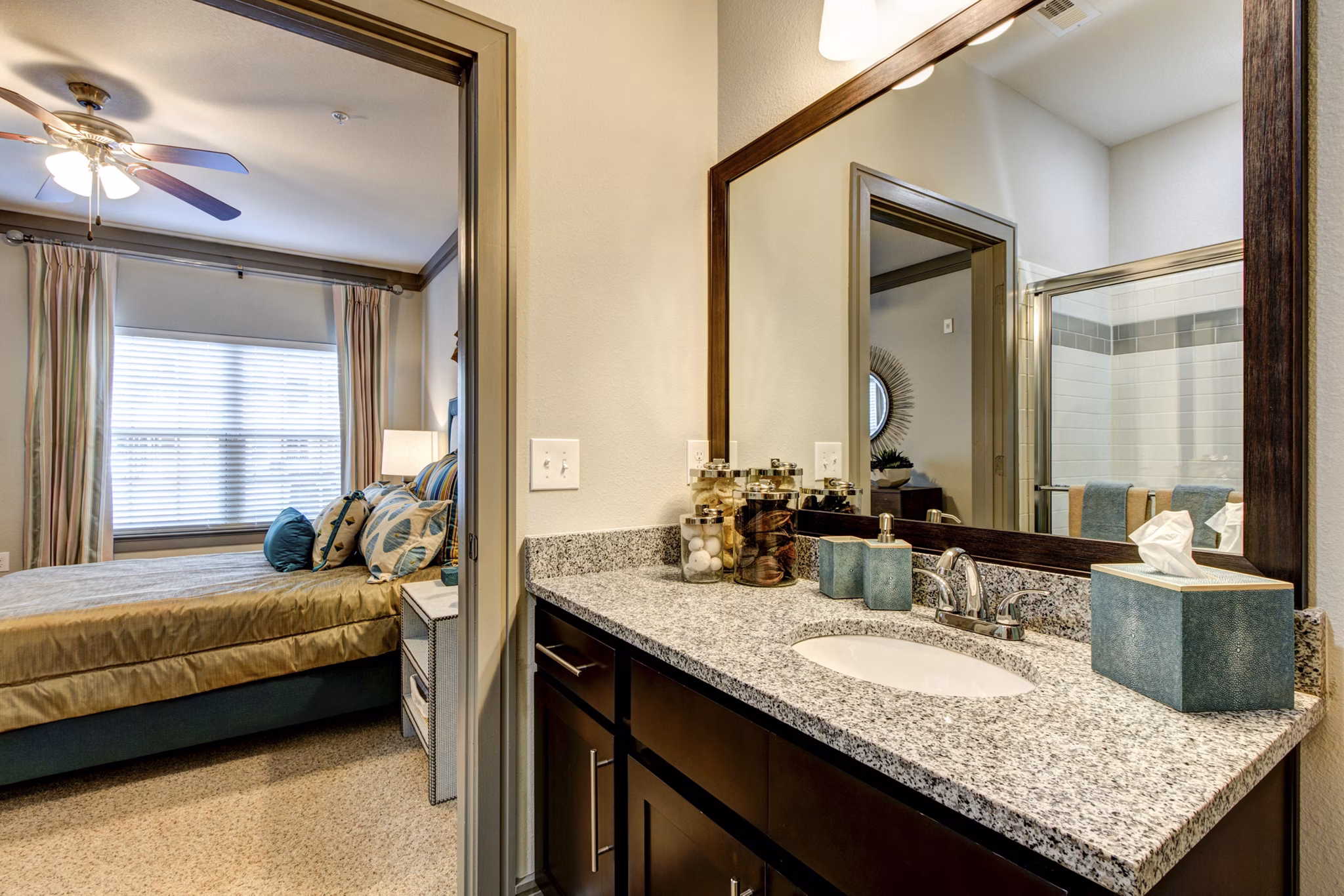 Modern bathroom with luxury fixtures at The Manor at Weston Apartments