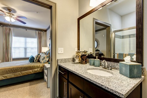 Modern bathroom with luxury fixtures at The Manor at Weston Apartments