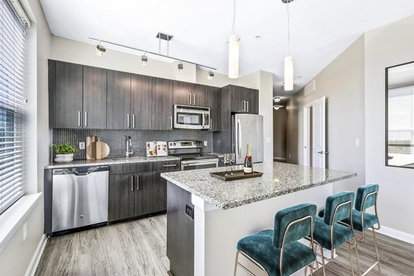 Modern kitchen with stainless steel appliances at Pike3400 Apartments