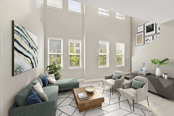 Contemporary living room with sleek furniture at Pike3400 Apartments