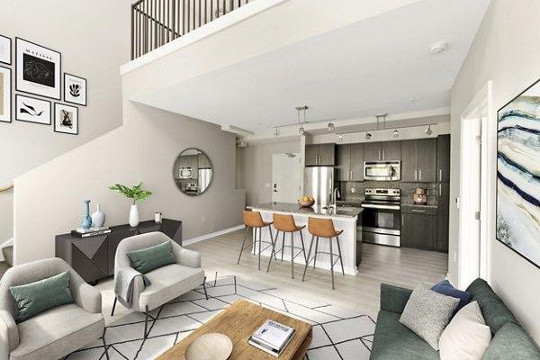 Spacious living room with modern decor and natural light in Pike3400 Apartments, luxury living in Seattle