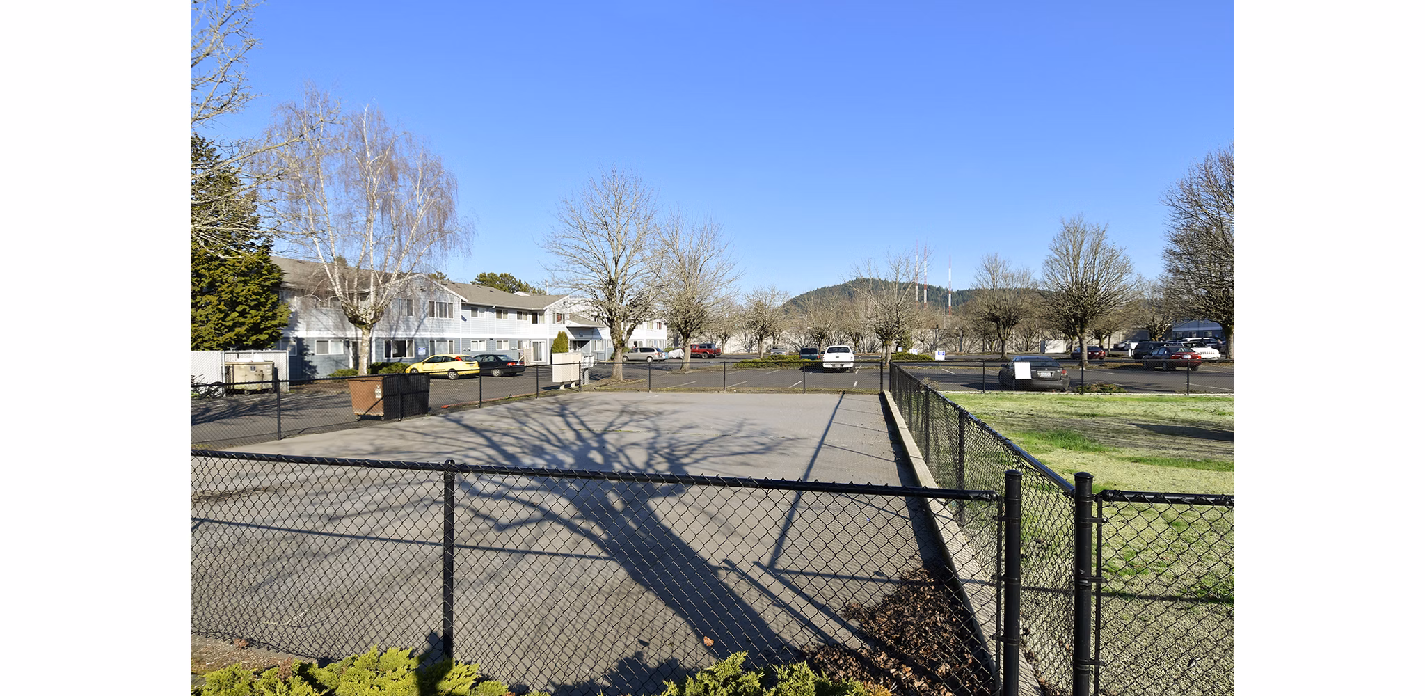 Pet-friendly dog park with agility equipment at Lake Crest Apartments, offering a fun and secure space for residents' pets to play
