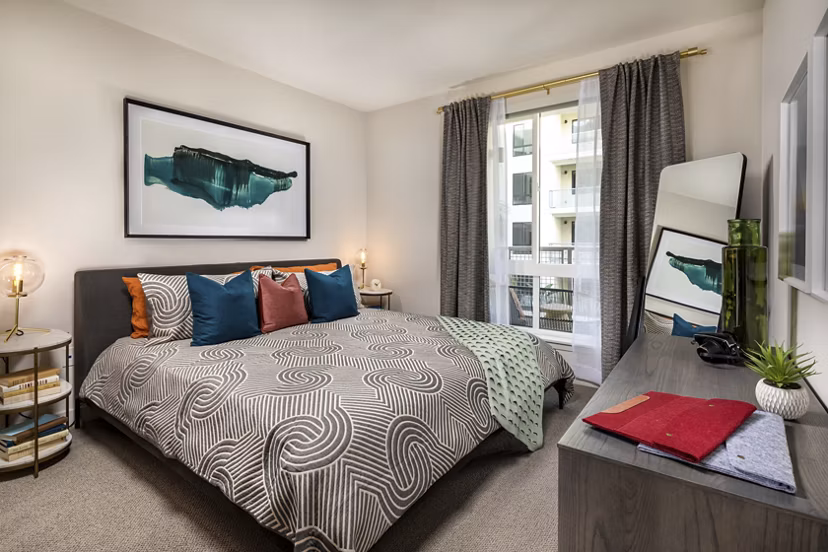 Bedroom showcasing luxurious design and modern furnishings at Cameo Apartments