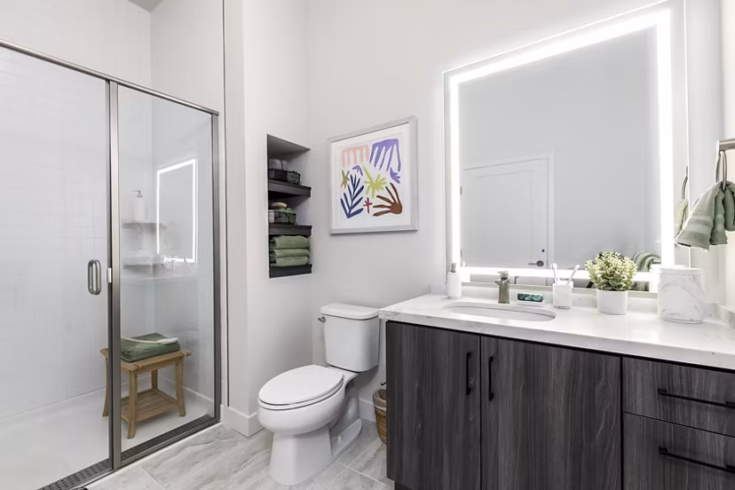 Elegant bathroom with modern fixtures at Cameo Apartments, a luxury community by Greystar