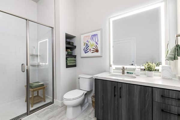 Elegant bathroom with modern fixtures at Cameo Apartments, a luxury community by Greystar