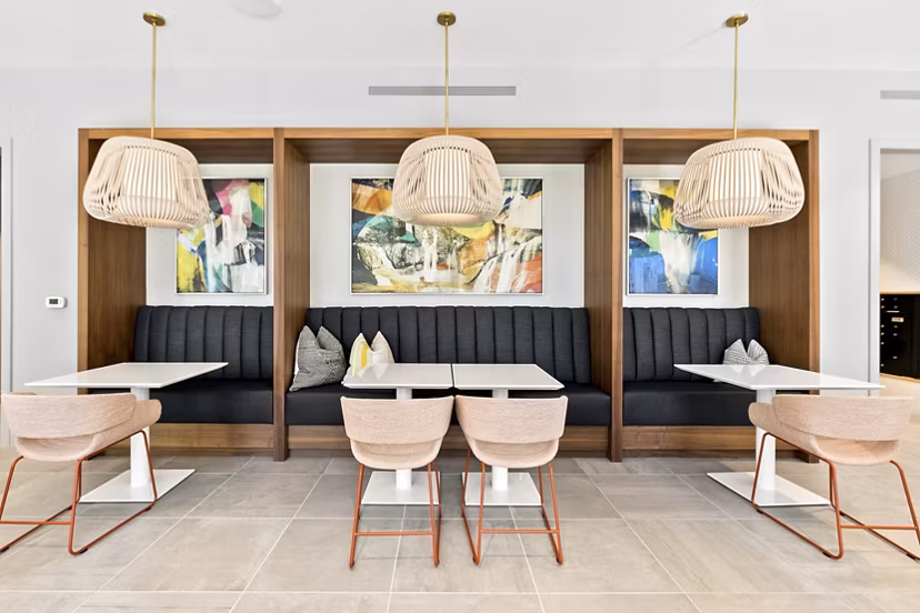 Clubhouse featuring modern design and social areas at Cameo Apartments in San Francisco