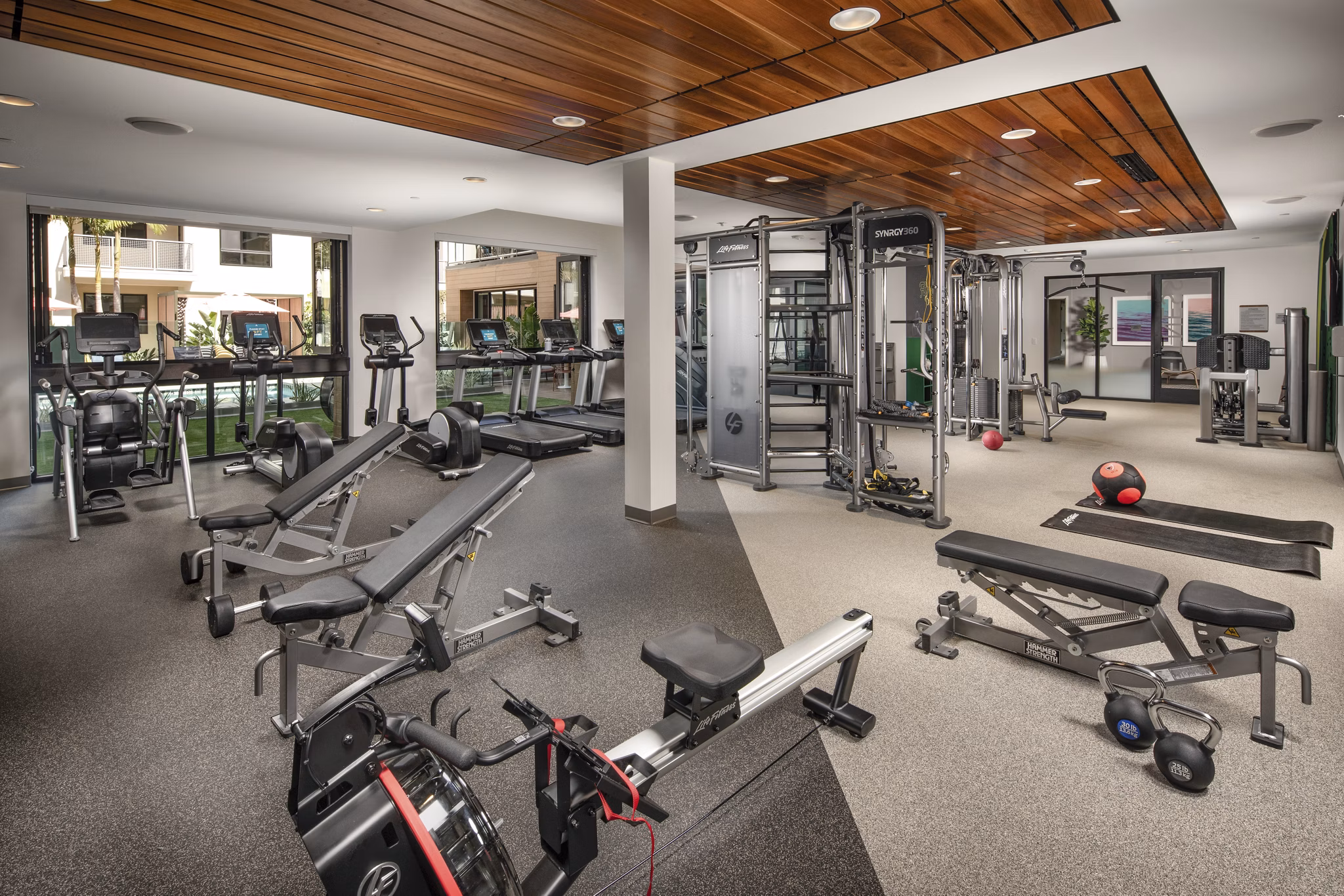 Fitness center with state-of-the-art equipment at Cameo Apartments, highlighting luxury living at Greystar's premier property