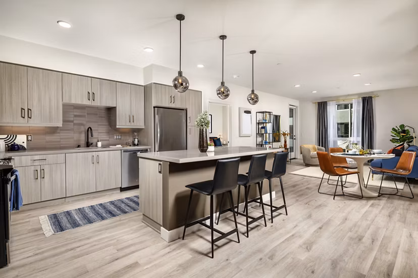 Spacious kitchen with modern appliances at Cameo Apartments in Greystar luxury apartments