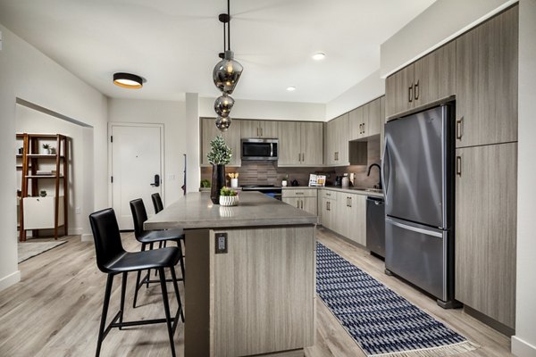 Modern kitchen with sleek cabinetry and stainless-steel appliances at Cameo Apartments