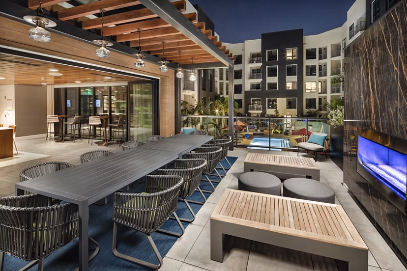 Courtyard with lush landscaping at Cameo Apartments, a luxury living community