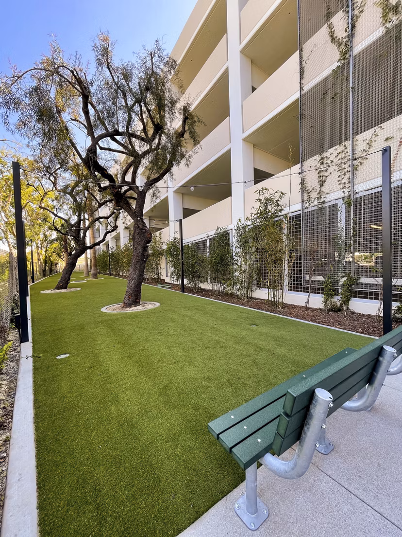 Dog-friendly green space at Cameo Apartments, featuring a spacious on-site dog park for resident enjoyment and pet-friendly activities