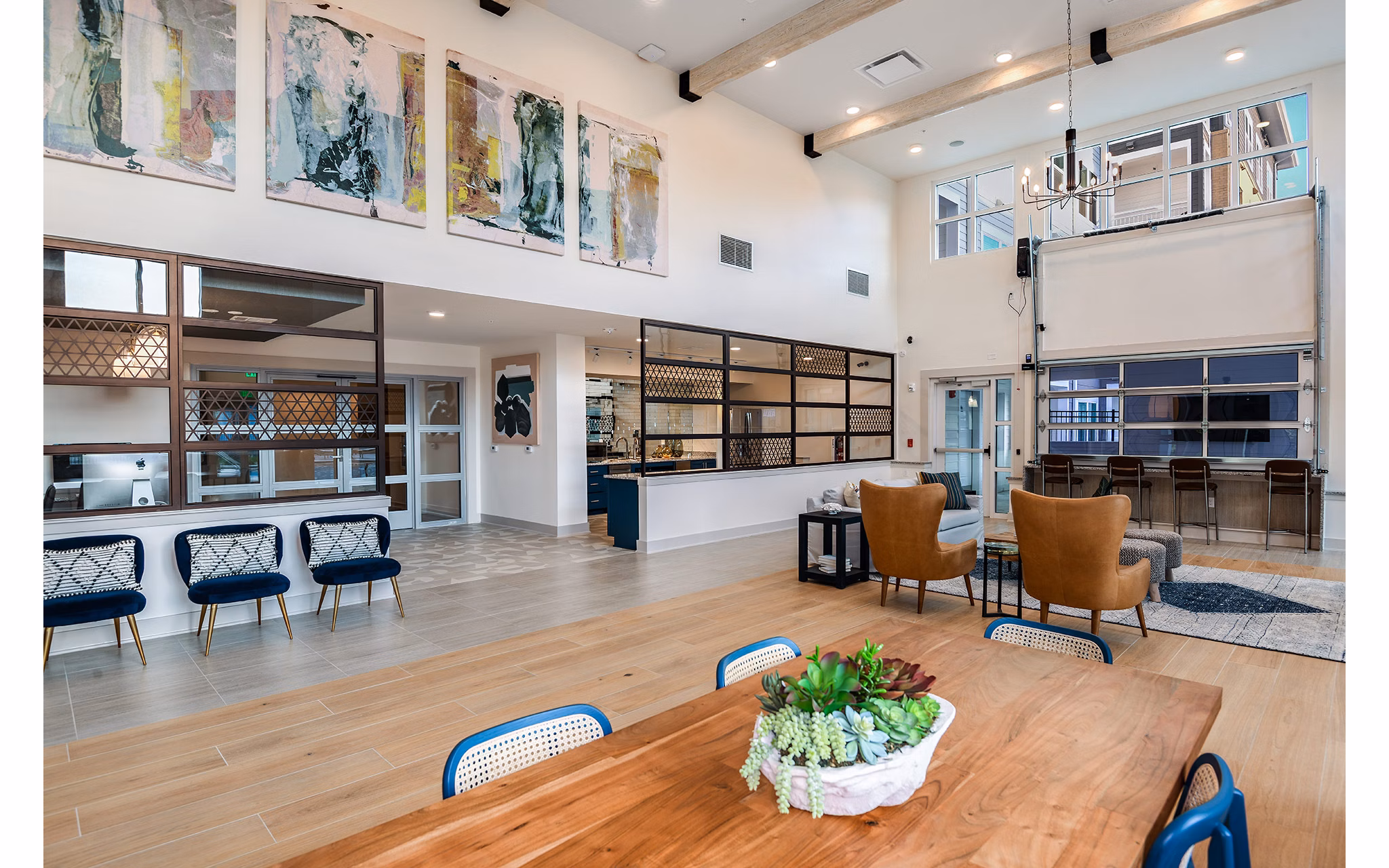 Elegant clubhouse at Renaissance Santa Rosa Apartments with modern seating and decor