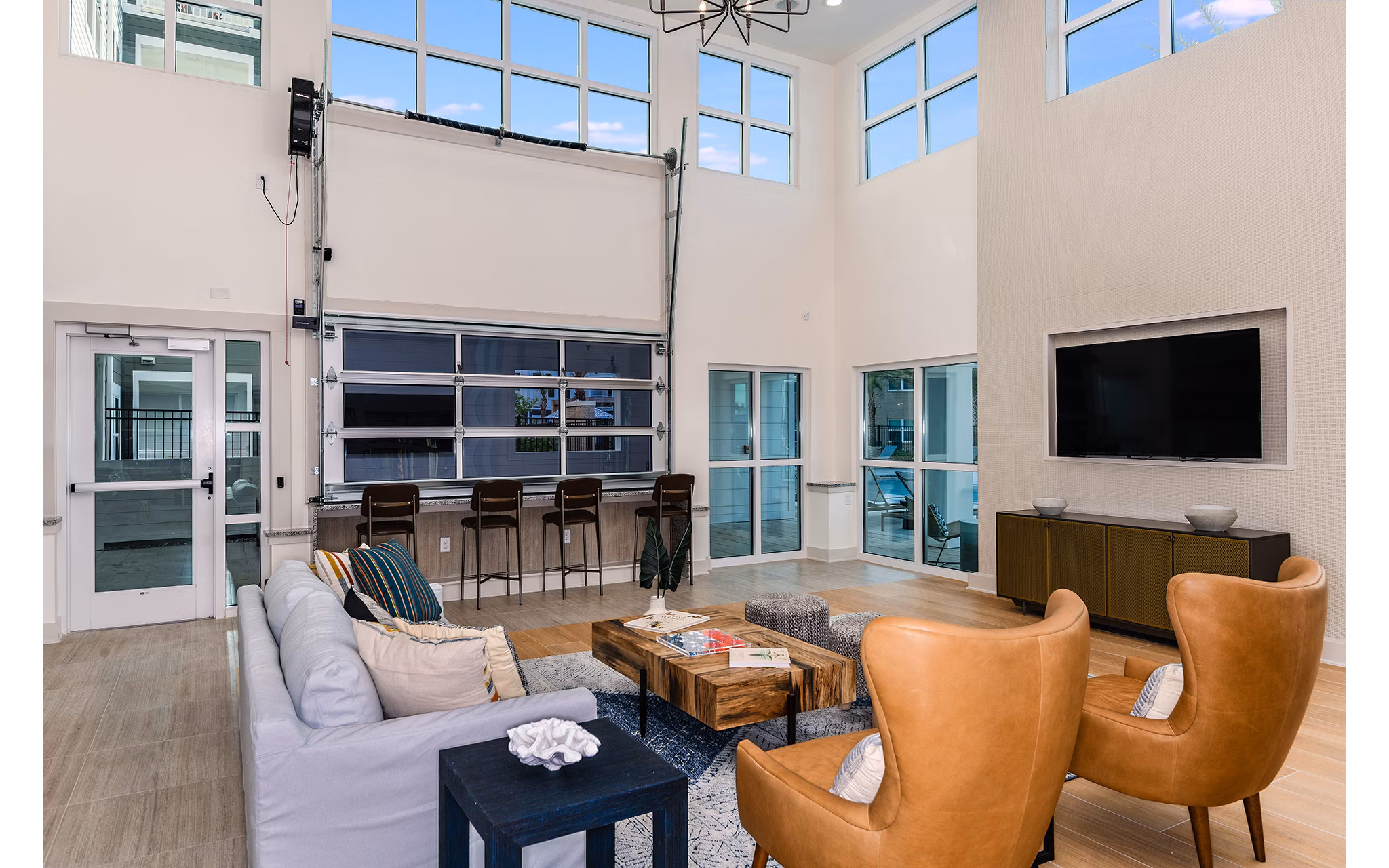 Clubhouse with modern design elements at Renaissance Santa Rosa Apartments, offering luxurious community spaces for residents to enjoy