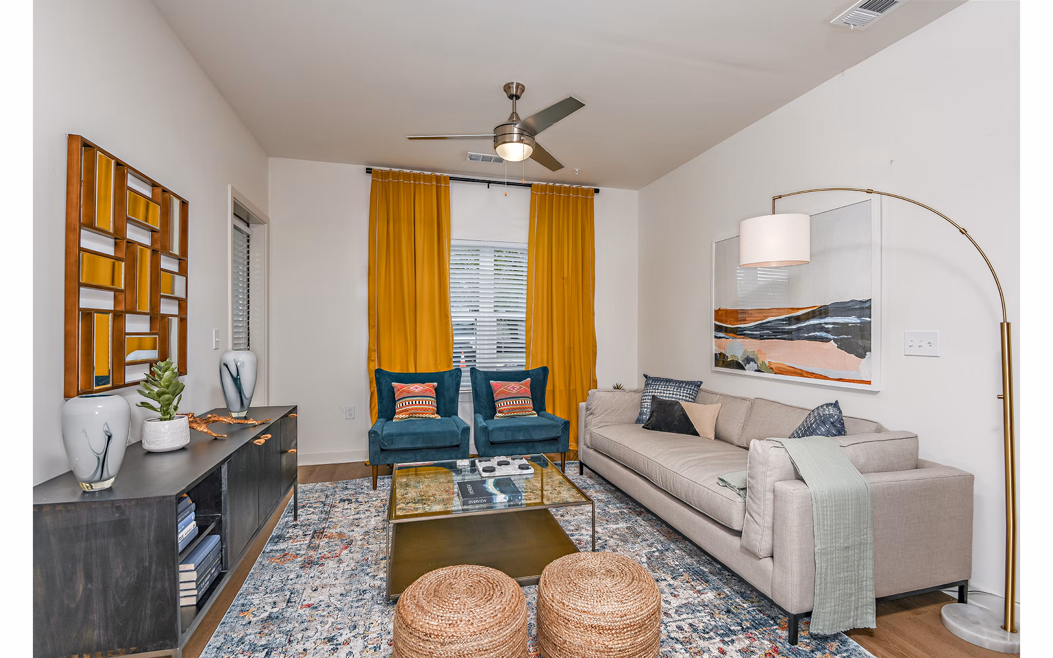 Modern living room with sleek furnishings at Renaissance Santa Rosa Apartments