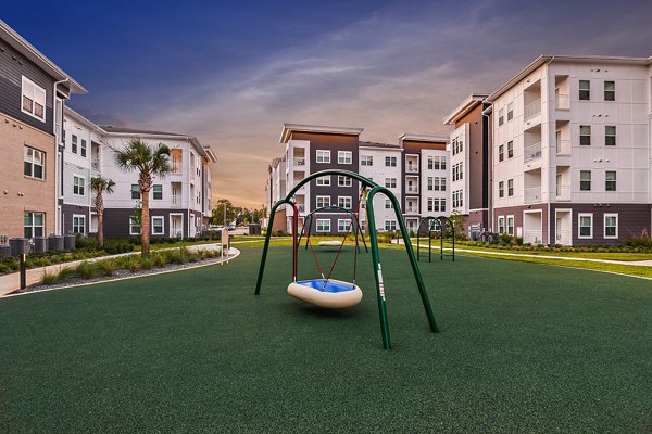 Modern playground at Renaissance Santa Rosa Apartments with slides and swings for children in a scenic residential community