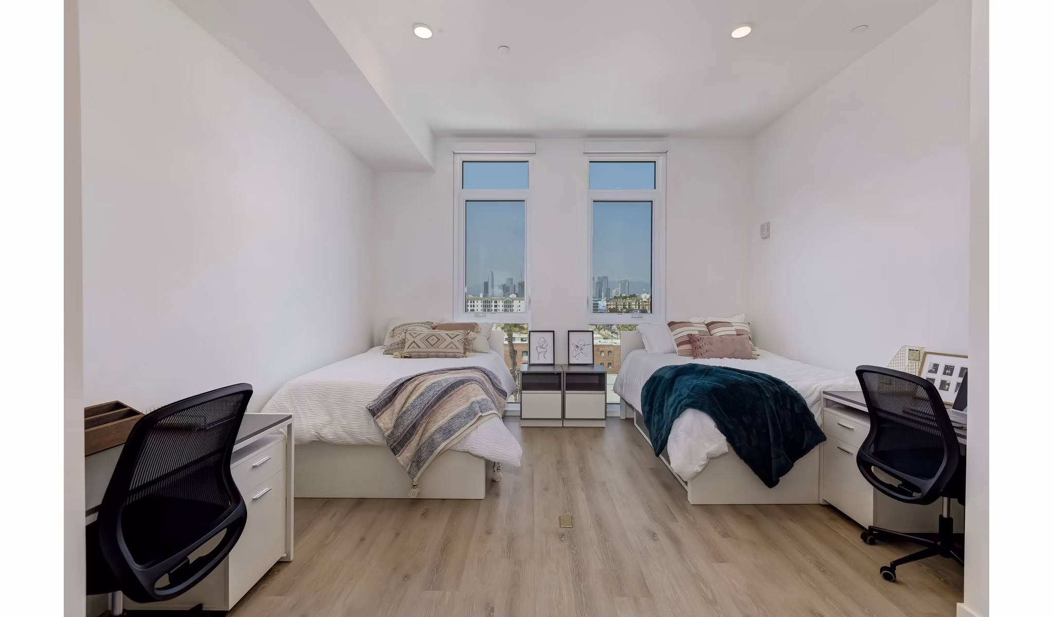 Modern bedroom with city view at The 505 Apartments