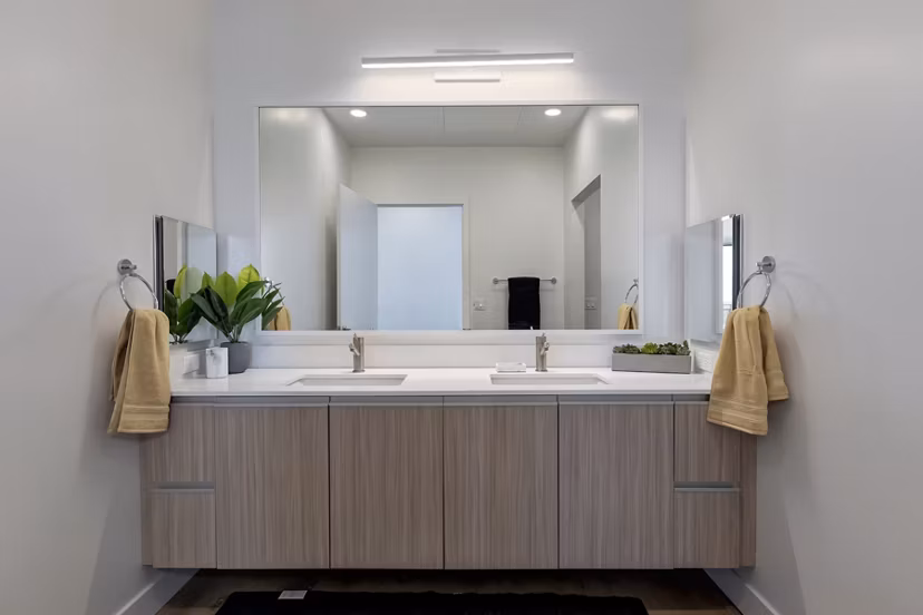Modern bathroom with elegant fixtures at The 505 Apartments, featuring luxury design and spacious layout