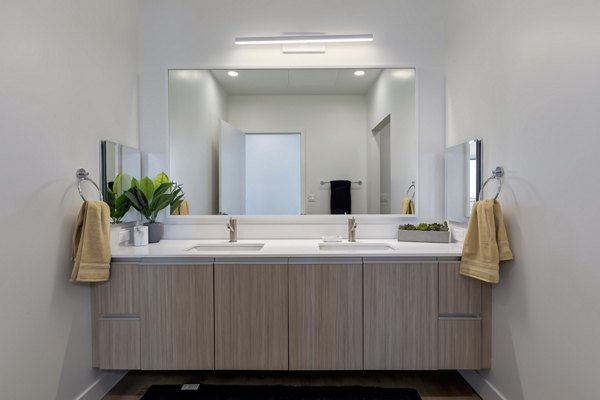 Modern bathroom with elegant fixtures at The 505 Apartments, featuring luxury design and spacious layout