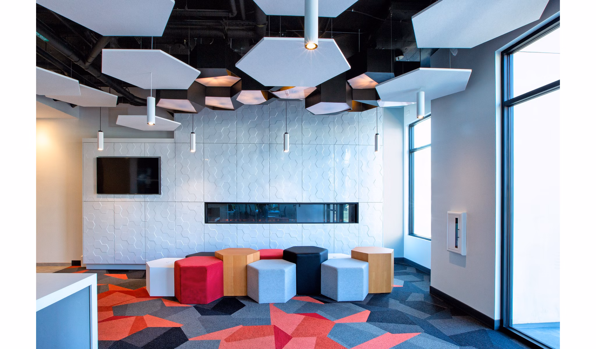 Clubhouse with modern design and seating areas at The 505 Apartments, luxury living offered by Greystar