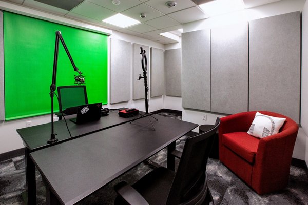 Modern clubhouse with elegant dÃ©cor at The 505 Apartments featuring spacious seating and ambient lighting