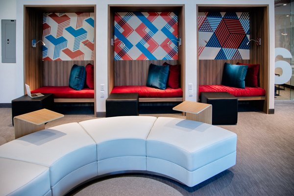Clubhouse with modern design and cozy seating at The 505 Apartments